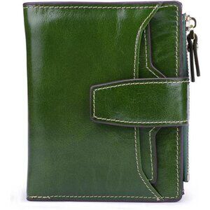 Women's RFID Blocking Leather Small Compact Bi-fold Zipper Pocket